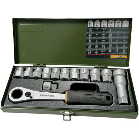 Oc-Pro – Coffret à douilles débouchées 13-24mm – Clé à cliquet débouchée avec inverseur – Accès facile dans espaces restreints