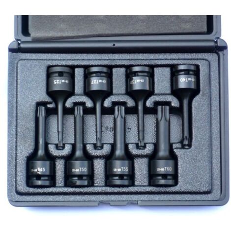 Oc-Pro – Coffret de 8 douilles Torx à choc carré 1/2 – Empreintes T25 à T60 – Compatible outils à choc – Pour travaux mécaniques