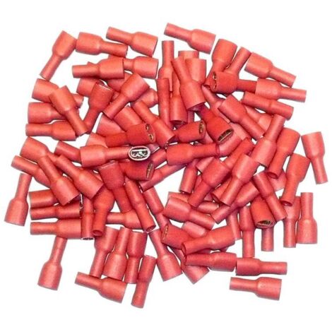 Oc-Pro – Cosses électriques femelles plates rouges 6.3mm – Lot de 100 cosses – Double sertissage pour connexions sécurisées