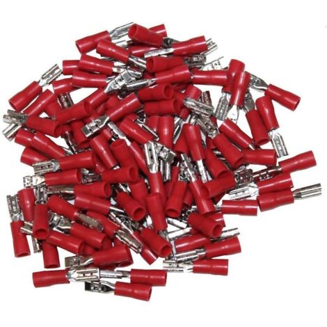 Oc-Pro – Cosses électriques isolées à sertir femelles rouges 2.8mm – Double sertissage – Pour fils jusqu'à 1.5 mm² – Sachet de 100 cosses