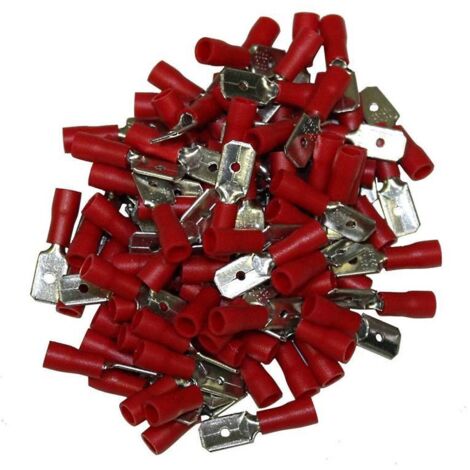 Oc-Pro – Cosses électriques isolées à sertir mâles plates rouges 6.3 mm – Sachet de 100 cosses – Connexions électriques fiables et sécurisées