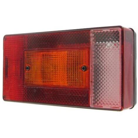 Oc-Pro – Feu arrière droit 5 fonctions rectangulaire – Feu de position, clignotant, stop, recul – Dimensions 190x100x52mm – Entraxe 55mm – Ampoules P21W