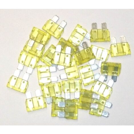 Oc-Pro – Fusibles enfichables 20 ampères sachet de 25 – Protection appareils électriques – Dimensions 19 x 4,5 mm – Couleur jaune