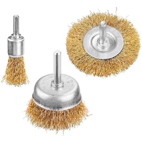 Oc-Pro – Jeu de 3 brosses métalliques droites 25/50mm – Acier trempé et cuivré – Pour enlèvement rapide de rouille et peinture – Compatible perceuses 6,35mm