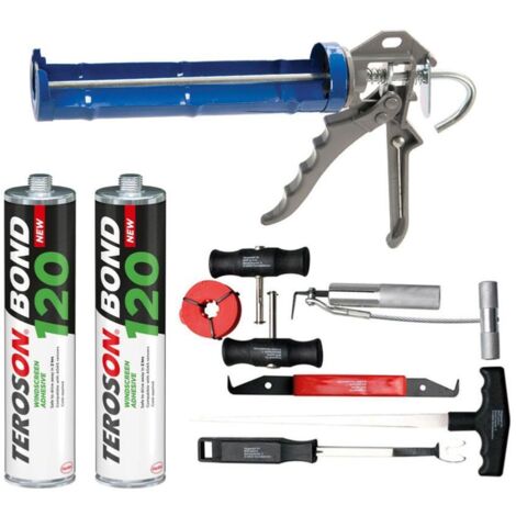 Oc-Pro – Kit de remplacement pare-brise – Outils de démontage avec pistolet à colle – Adhésif polyuréthane LOCTITE – Pour vitrage collé