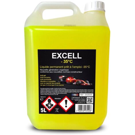 Oc-Pro – Liquide de refroidissement universel -35°C 5 litres jaune – Prêt à l'emploi avec traceur de fuites – Protège jusqu'à +107°C et -35°C