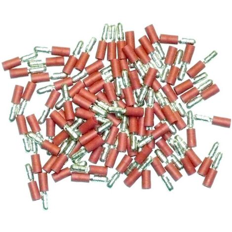 Oc-Pro – Lot de 100 cosses électriques isolées à sertir mâles rondes rouges – Pour fils jusqu'à 1.5 mm² – Connexions fiables et sécurité accrue