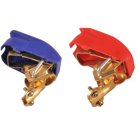 Oc-Pro – Lot de 2 cosses de batterie à serrage rapide – 1 rouge (+) et 1 bleue (–) – Section de câble jusqu'à 25 mm² – Compatibilité batteries rondes