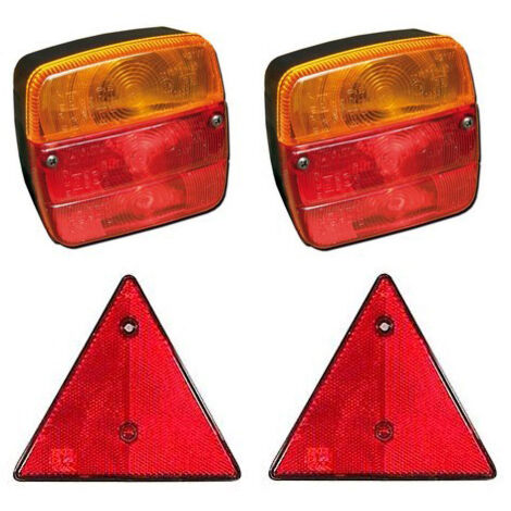 Oc-Pro – Lot de 2 feux de remorque 4 fonctions – 2 triangles de signalisation – Dimensions feux 108x103mm – Visibilité optimale sur la route