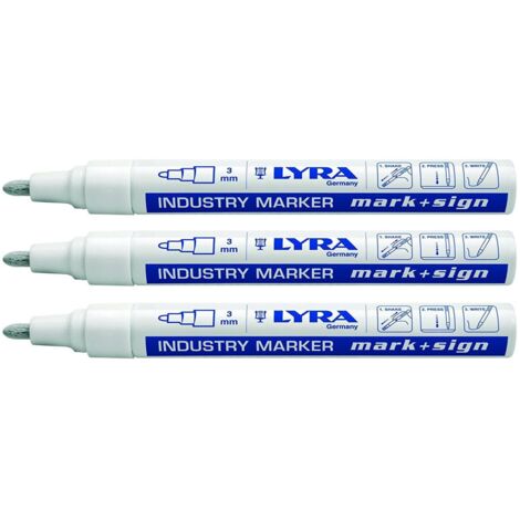 Oc-Pro – Marqueurs indélébiles blancs lot de 3 – Pointe ogive 2-4 mm – Résistants à l'eau – Pour surfaces lisses et poreuses