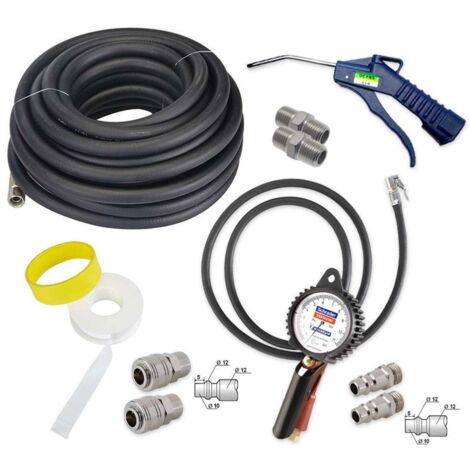 Oc-Pro – Pistolet pneumatique de gonflage avec manomètre 0,7 à 11 bars – Tuyau 1,5m et accessoires pour véhicules légers et poids lourds