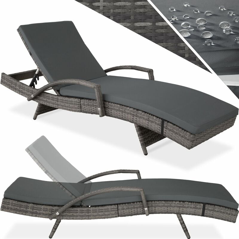Tectake - Sun lounger Océane rattan - reclining sun lounger, garden lounge chair, sun chair - grey