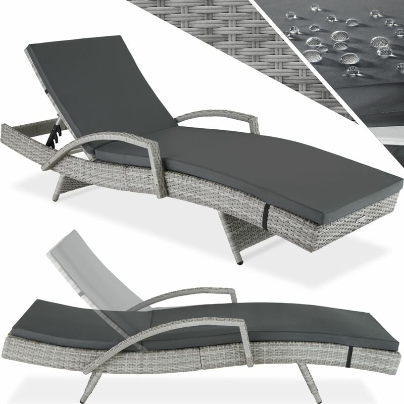 Sun lounger Océane rattan - reclining sun lounger, garden lounge chair, sun chair - light grey