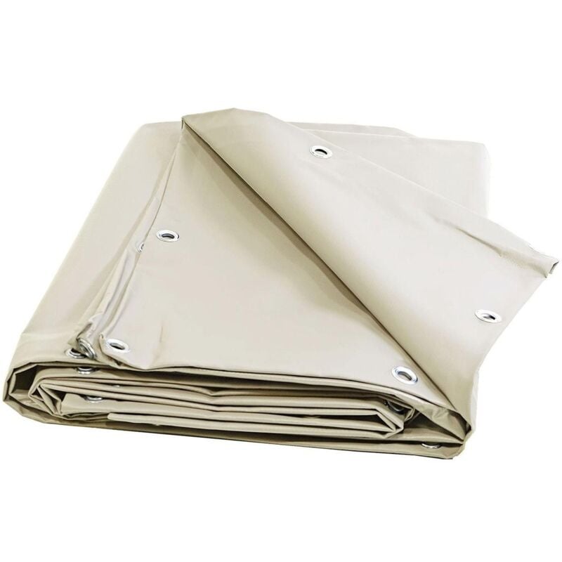 Occasion] Bâche de Protection Ivoire 3,5x4,5 m - Qualité 10 ans Tecplast XP640MU - Made in France (Présence de traces d'œillets vertes)