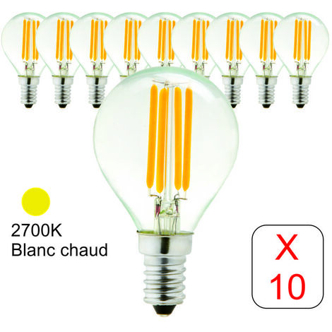 [OCCASION] Lot de 10 ampoules LED filament E14 sphérique 4W 470Lm 2700K - garantie 2 ans