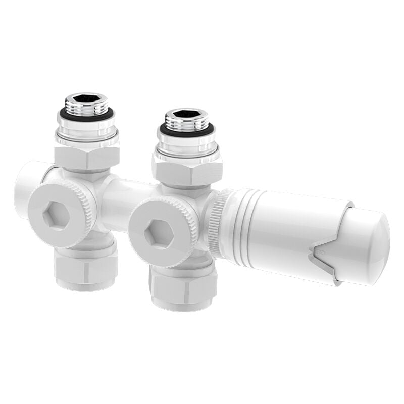 Meykoers - occasion] Kit soupape thermostatique pour radiateur, Blanc vannes de radiateur pour raccordement bitube, Raccord fileté g 1/2'