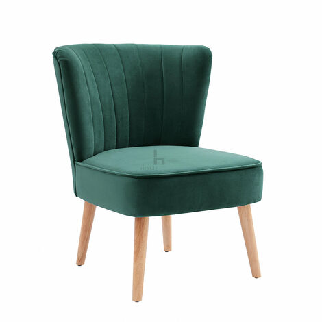 Occasional Chair Velvet Fabric Fluted Accent Chair Wood Frame, Velvet- Dark Green