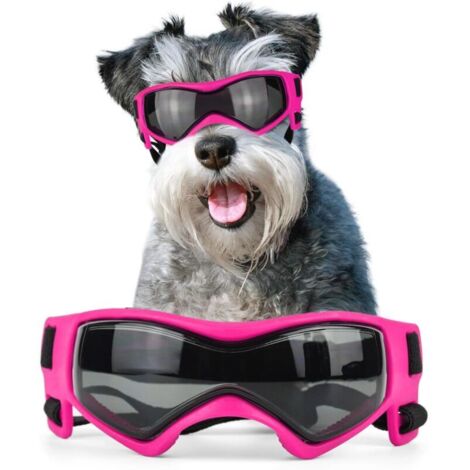 Occhiali da sole per cani KZQ per razze medie, occhiali con protezione UV per cani di piccola e media taglia, antivento, antiappannamento e antineve, facili da indossare e regolabili (rosa)