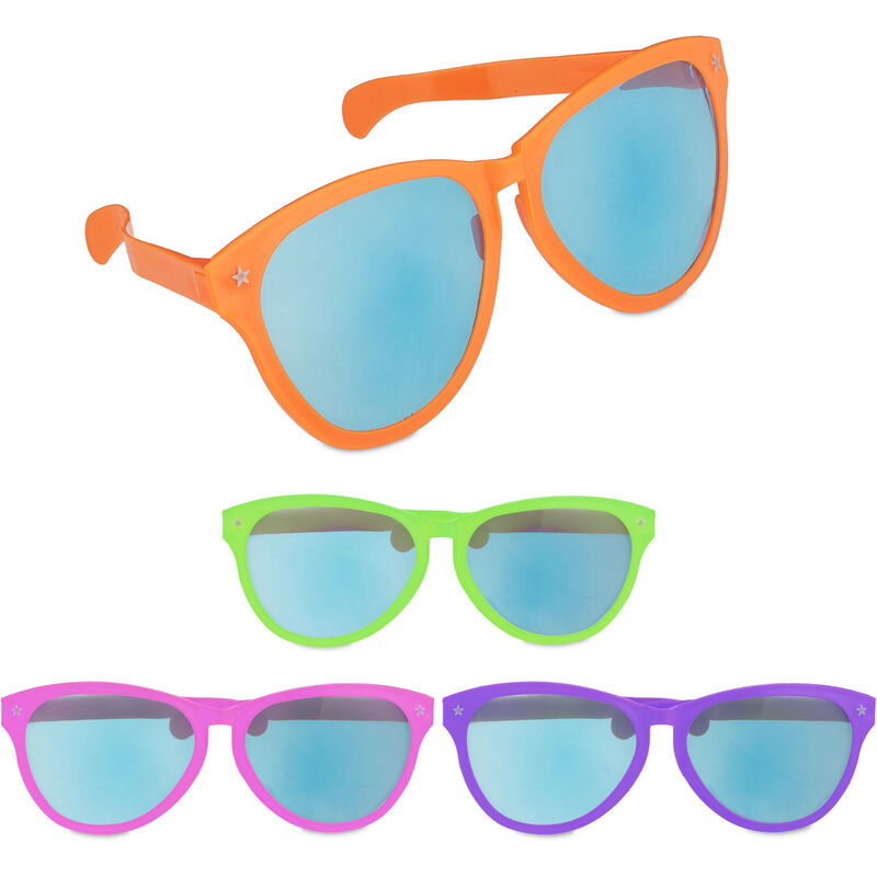 Image of Relaxdays Occhiali da Sole Strani per Feste, Set da 12, Sunglasses Giganti Finti per Carnevale, con Lenti Blu, Colorati