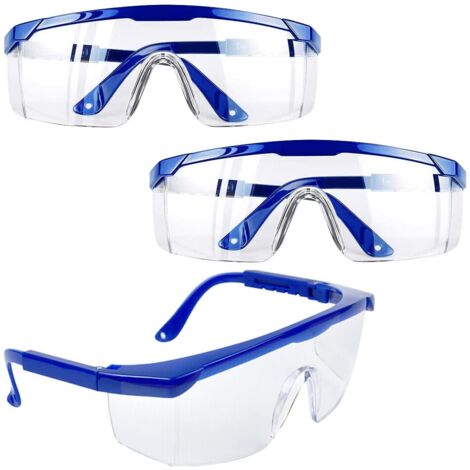 Occhiali di sicurezza, 3 pezzi occhiali protettivi antiappannamento con montatura blu occhiali con protezione UV per bambini adulti con PC e lenti più spesse per attività all'aperto