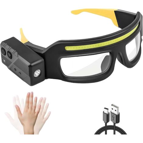 Occhiali frontali a LED ricaricabili - Sensore di movimento e controllo touch, 5 modalità, occhiali illuminati USB-C, 350-500 lm, impermeabili IPX4 per corsa, campeggio, pesca, ciclismo, escursionismo