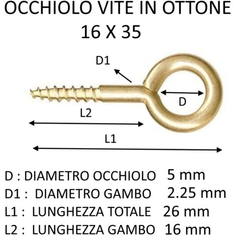 OCCHIOLO A VITE IN OTTONE 16X35 ( DIAMETRO OCCHIO 5 MM )