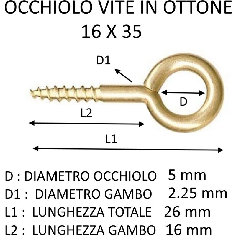 Image of Occhiolo vite in ottone 16X35 ( diametro occhio 5 mm )