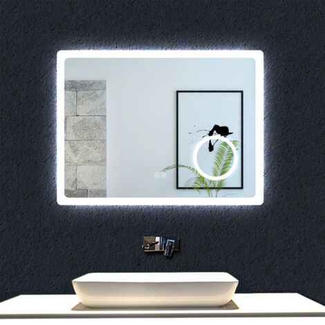 Ocean 100x60cm Miroir de salle de bain LED rectangulaire, avec Bluetooth et loupe 3x, trois couleurs, anti-buée, tactile.