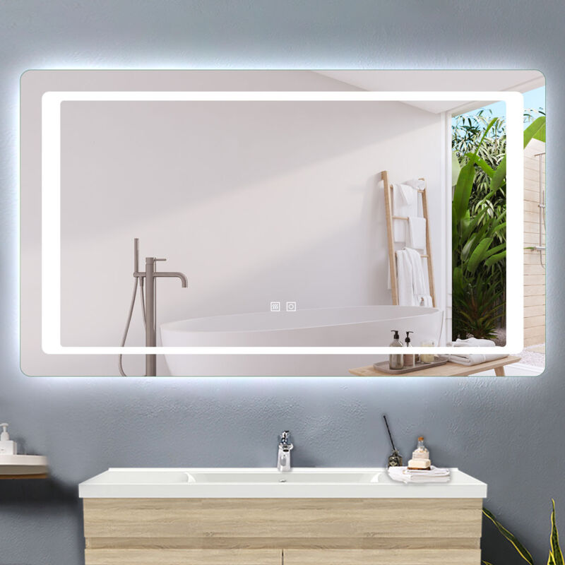 Ocean 120x70cm miroir de salle de bain anti-buée, miroir LED horizantal ou vertical, interrupteur à double tactile