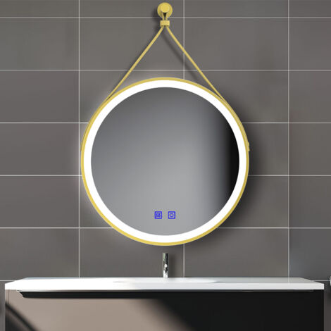 OCEAN 60x60cm Specchio da bagno LED rotondo decorato con cintura, antiappannamento, temperatura colore variabile