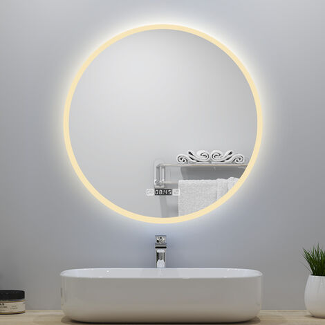 Ocean 70cm Horloge Miroir LED Rond 3 Couleurs Salle de Bain