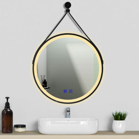 Ocean 80x80cm Miroir de salle de bain LED rond tricolore dimmable avec anti-buée et mémoire avec courroie amovible