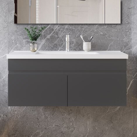 Ocean 99x45x40cm Meuble de salle de bain, meuble sous vasque, avec vasque en céramique, double porte, suspendu, anthracite