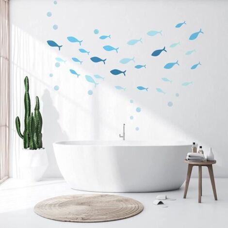Océan Bleu Poisson Stickers Mural, En dessous de La Mer Bulles mur Autocollant,DIY De l\'art Mural Déco pour Des gamins Chambre,bains