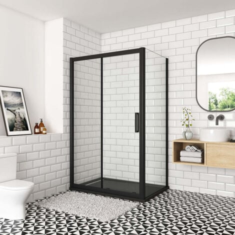 OCEAN SANITAIRE Océan Cabine De Douche 120x90x195cm Profilé Noir Mat En Verre Anticalcaire porte de douche coulissante 120cm Avec Le Système Soft-close