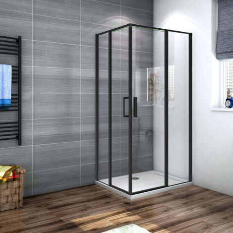 Océan Cabine De Douche 140x80x185cm Profilé Noir Mat Verre Anticalcaire Porte De Douche Pivotante Installation En Angle