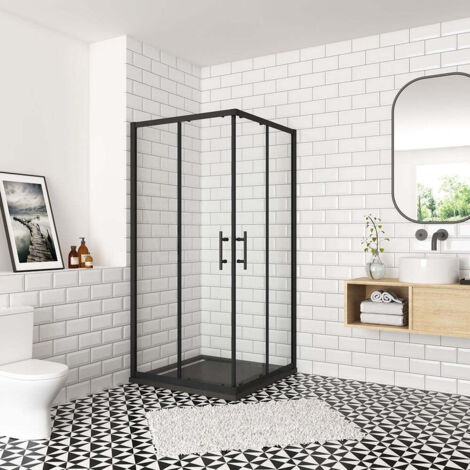 Océan Cabine De Douche 90x90x200cm Profilé Noir Mat En Verre Anticalcaire