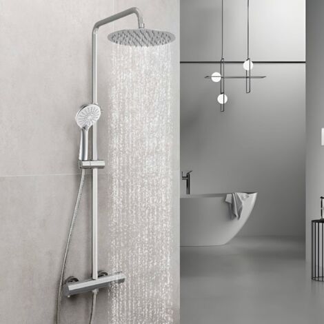 OCEAN Colonne de Douche Thermostatique avec Pomme de douche 25 cm + Douchette à 3 Jets- Réglable en Hauteur