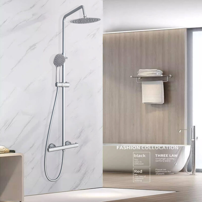 Biubiubath Thermostatique Colonne de douche chromée Kit de système de douche rond Kit de douche mural solide