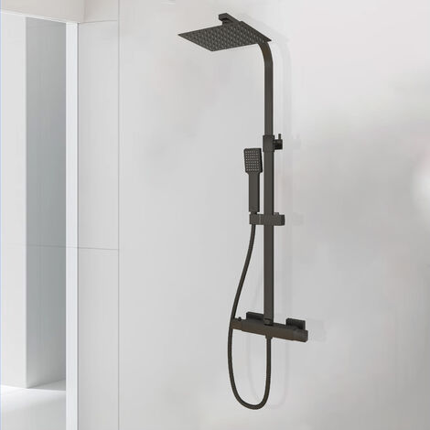 Ocean Colonne de douche thermostatique salle de bain moderne carré Premium noir mat ensemble système de douche Anti-brûlure réglable - noire