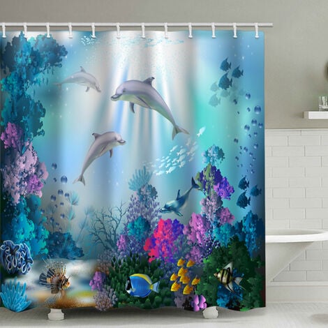 INAAYO 3D Rideau de Douche Dauphin Rideaux de Douche Dauphin Imperméable  Anti Moisissure Rideau Salle de Bain pour Baignoire Rideau Douche 120 x 200  cm, 8 Crochets : : Cuisine et Maison