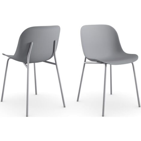 Ocean-Ensemble de 2 chaises de salle à manger en plastique recyclé gris avec pieds en métal