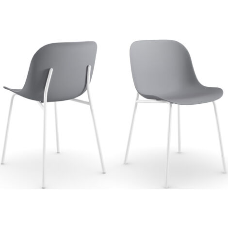 Ocean-Ensemble de 2 chaises de salle à manger en plastique recyclé gris avec pieds en métal