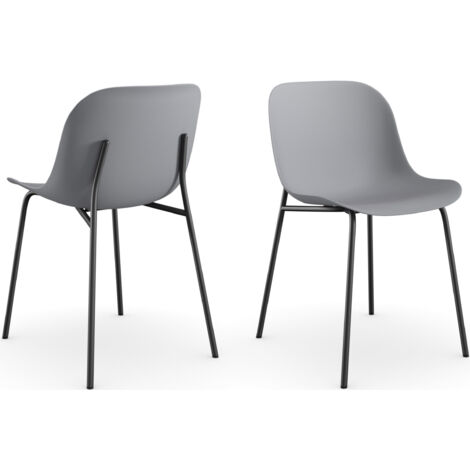 Ocean-Ensemble de 2 chaises de salle à manger en plastique recyclé gris avec pieds en métal