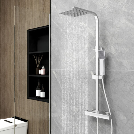 OCEAN Ensemble de douche colonne de douche thermostatique chromé carré anti-brûlure douche réglable en hauteur