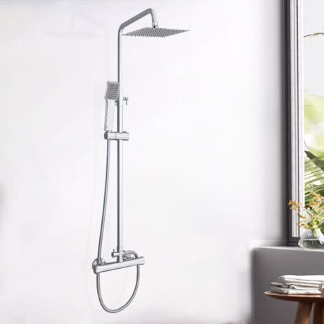 Ocean Ensemble de mélange de colonne de douche thermostatique de salle de bain moderne chromé vanne montée en surface carrée - chrome