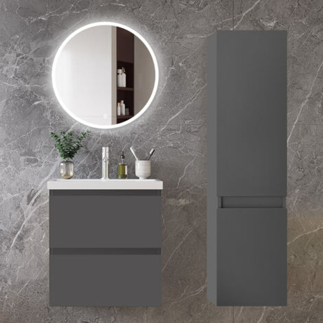 Ocean Ensemble de meubles de salle de bain, 5038,552cm, meuble avec vasque + miroir LED rond + meuble colonne 110cm, anthracite
