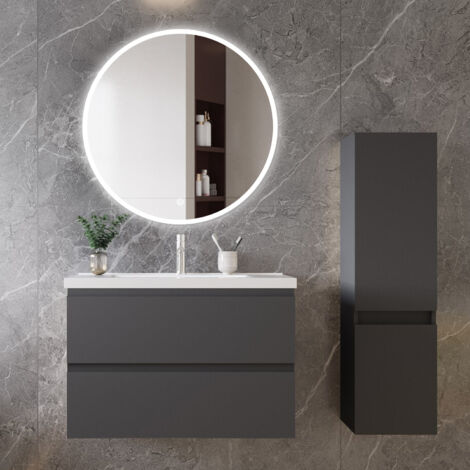 Ocean Ensemble de meubles de salle de bain, 794652cm, meuble avec vasque + miroir LED rond + meuble colonne 110cm, anthracite