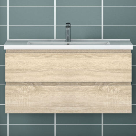 Ocean Ensemble de meubles de salle de bain 99cm avec vasque, 2 tiroirs, Suspendu, Matte