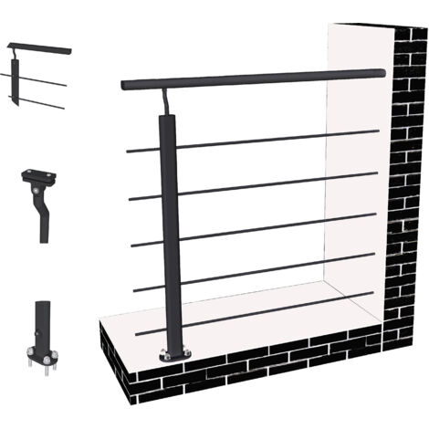 Océan Garde-corps aluminium 100 cm - Rampe d'escalier noir mat - Intérieur & extérieur - Idéal pour entrée de maison ou jardin